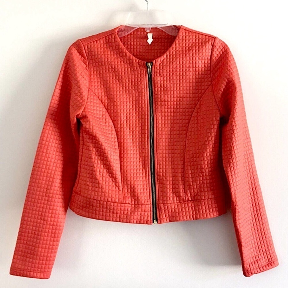 Tyche | Zip Up Quilted Jacket Womens Size S Orange Long Sleeves Crewneck